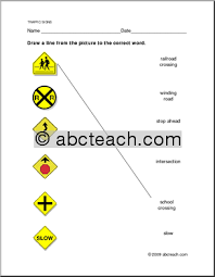 Worksheet Traffic Warning Signs Matching Preview 1 Drivers Education Drivers Ed Life Skills Lessons