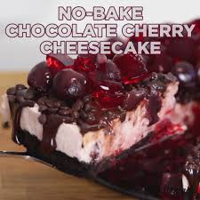 No Bake Chocolate Cherry Cheesecake Video Recipe Video Desserts Dessert Recipes Food