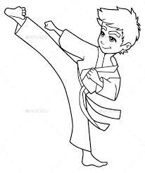 Karate Kick Boy Line Art Martial Arts Kids Karate Kick Karate Boy