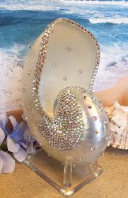 Ornate Decorative Swarovski Crystal Clear Ab Genuine Polished Whole Pearl Nautilus Shell And Display Stand Home D Beach Chic Decor Seashell Crafts Shell Crafts