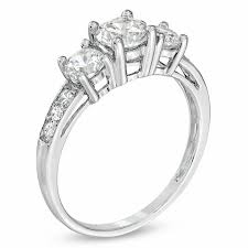 Lab Created White Sapphire Three Stone Ring In Sterling Silver Zales Three Stone Rings White Gold Gemstone Ring Vintage Engagement Rings Sapphire