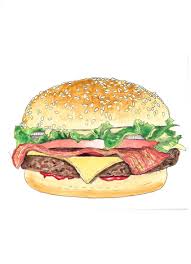 Bacon Burger Hand Drawn Watercolor Illustration By Robertatomei On Etsy Bacon Burger Burger Drawing Food Illustrations