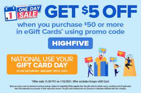 Maybe you would like to learn more about one of these? Expired Kroger Online Buy 50 Any Egift Card For 45 With Promo Code Highfive Ends 1 16 21 Gc Galore