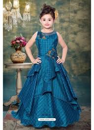 Glossy Blue Party Wear Gown For Girls In 2020 Kids Gown Dresses Kids Girl Gowns For Girls