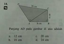 Check spelling or type a new query. Panjang Ad Pada Gambar Di Atas Adalah A 12 Cmb 18 Cmc 20 Cmd 24 Cm Tolong Jawab Dengan Brainly Co Id