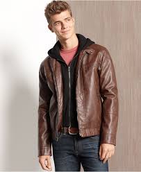 Calvin Klein Jacket Faux Leather Hooded Jacket Mens Coats Jackets Macy S Faux Leather Hooded Jacket Jackets Mens Jackets