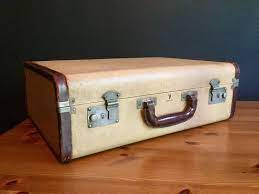 Vintage Retro Classic Antler Brown Leather Trim Case Suitcase Storage Luggage Classic Car Camper Bag Overnight Retro Vintage Leather Trims Suitcase Storage