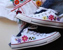 602, 728, 3713, 912, white, 666. Hand Embroidered Custom Converse Embroidered Flowers Embroidered Shoes Embroidery Shoes Embroidered Shoes Diy Shoes