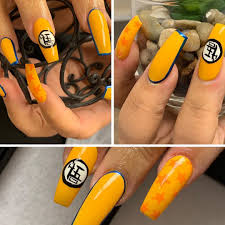 Davanh Jade On Instagram Dragon Ball Z Inspired Acrylic Full Set W Coffin Shape Nails Acr Anime Nails Dragon Nails Cute Acrylic Nail Designs