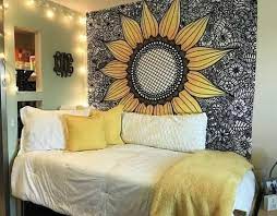 Black Sunflower Tapestry Room Decor Bedroom Dorm Room Decor Yellow Room