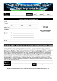 Different fields for registration forms. South East Queensland Football League Player Registration Template Printable Pdf Download