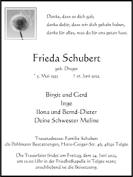 Traueranzeigen von Frieda Schubert
