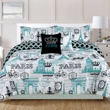 Bedding Twin 4 Piece Girls Comforter Bed Set Paris Eiffel Tower London Teal Blue Walmart Com Teal Bedding Girl Comforters Bed Linens Luxury