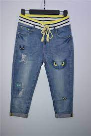 酷希莱1785女裤2016夏季新款女装休闲韩版个性怪兽眼牛仔七分跨裤 women jeans kids denim girl outfits