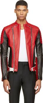 Black And Red Leather Motorcycle Jacket Balmain Red Leather Biker Jacket Jackets Men Fashion Leather Jacket Men Stylish Jackets
