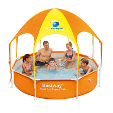 Bestway Round 8 Ft X 20 In Deep Splash In Shade Kids Spray Play Swimming Pool With Uv Canopy 56543 Bw The Home Depot In 2020 Pool Canopy Swimming Pools Kiddie Pool