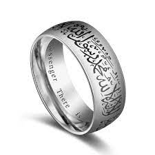 Stainless Steel Islamic Jewelry Black Ring With Shahada In Arabic English Fstesco Rings For Men Stainless Steel Rings Black Gold Band