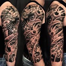 Black And Grey Tattoo Artists Nyc Japanese Koi Sleeve By George Bardadim Bardadim Tattoo Nyc Koi Tattoo Sleeve Half Sleeve Tattoos Black Best Sleeve Tattoos