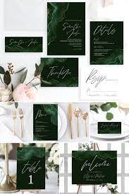 Emerald Green Gold Geode Elegant Wedding Invitation Set Bundle Instant Downlo Wedding Invitations Printable Templates Wedding Stationery Sets Painterly Wedding