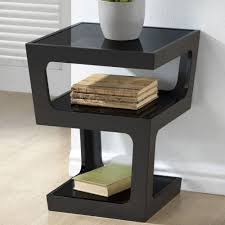 Baxton Studio Clara End Table With 3 Shelves Black Modern End Tables Contemporary End Tables Glass Top End Tables