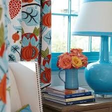Turquoise Blue And Orange Drapes Design Ideas