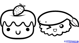 Kawaii Cake And Sushi Drawing Tutorial Cute Coloring Pages Kawaii Drawings Cute Drawings