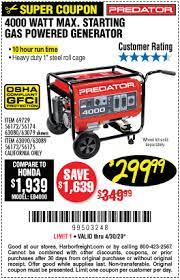 Predator 4000 Watt Max Starting Gas Powered Generator For 299 99 Gas Powered Generator Power Generator Harbor Freight Tools