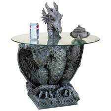 Chinese round 30 glass top carved dragon table. Dragon Gray Sculptural Dragon Table With Glass Top 31 Inches