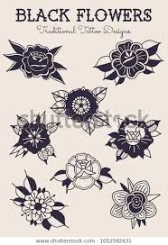 Traditional rose tattoo is a choice for those who don't like the modern style. Stock De Vecteur Fleurs Noir Traditionnel Tattoo Designs Gratuit 1052592431 Traditional Tattoo Design Traditional Tattoo Flowers Traditional Tattoo Sleeve