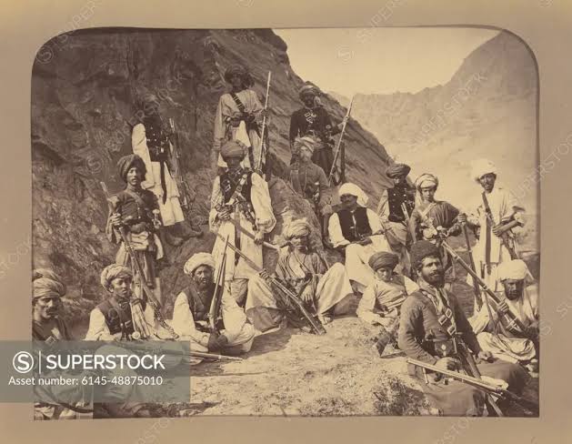 The Khan of Lalpura and followers, with Political officer. John Burke (Irish, about 1843 - 1900) - SuperStock