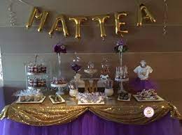 Purple And Gold Baby Shower Dessert Table Baby Shower Dessert Table Baby Girl Shower Themes Purple Baby Shower Purple