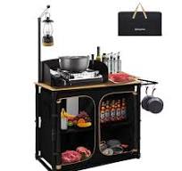 KingCamp Portable Camp Kitchen Table – Bamboo Top Grill Station with  Windshield