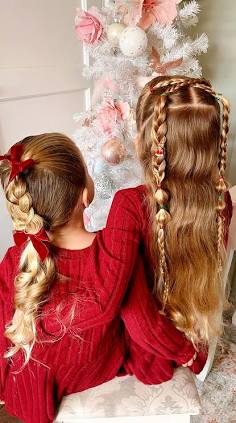 Half-up velvet bow bubble braids, AI generated