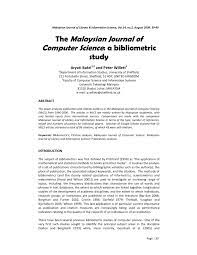 Your review informs others about the journal. Pdf The Malaysian Journal Of Computer Science A Bibliometric Study