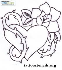 Begin to darken the background heart with blue color pencil. Pin Outline Heart And Rose Flower Tattoo Design On Pinterest Roses Drawing Flower Drawing Black Heart Tattoos