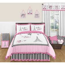 The set comes with three fun decorative pillows that feature gold embroidery and pleats. Pink Black White Eiffel Tower Full Queen 3 Piece Comforter Set Overstock 13934450