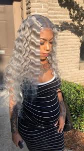Black And Grey Lace Front Wig Grace Fantasy Grey Lace Front Wigs Synthetic Hair With Natural Baby Hair For Women Straight Gray Wigs With Bleached Knots Heat Resistant Fiber Wigs Middle Parti Wig Hairstyles Hair Styles Girl