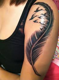 Feather With Birds Flying Away Tattoo Pin By Lana On Tattoo Inspiration Bird Tattoo Men Polynesian Tattoo Tattoos For Guys
