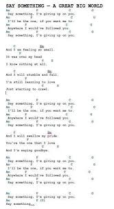 Chords Lyrics Ukulele Piano Guitar Whatever A Great Big World Say Something Ukulele Chords Songs Ukulele Songs Ukulele Songs Popular
