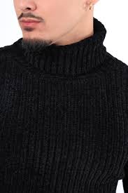 Maille fine en laine de qualité mérinos. Pull Homme Epais Col Roule Noir