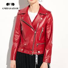 Sheepskin Red Leather Jacket Women Short Slim Spring Genuine Leather Jacket Women Leather Bel Jackets For Women Leather Jacket Leather Jackets Women