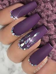 Professional acrylic nail powders for salon work and competition. Dripping Diamond With Dark Purple Nails Design With Rhinestones Tapered Square Nails Purple Acrylic Nails