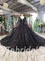 Black Wedding Gown Ball Gown Lace Prom Dress With Cape In 2020 Black Wedding Gowns Black Lace Wedding Dress Halloween Wedding Dresses