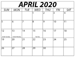 Free Printable April 2020 Calendar For American Easter Printable Cal In 2020 Free Printable Calendar Templates Printable Calendar Template Holiday Calendar Printable