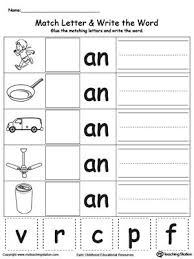 An Word Family Match Letter And Write The Word Word Families Printables Word Families Kindergarten Word Families