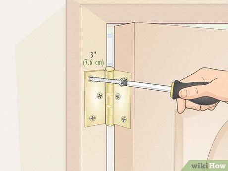 Driving a long screw into the top hinge pulls a sagging door back into alignment, AI generated