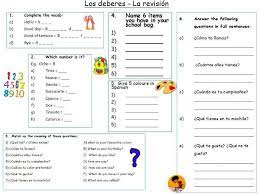 y7 spanish basics revision worksheet teaching resources
