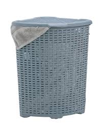 Double laundry hamper two compartment sorter with magnetic lid in brown. Corner Laundry Basket Laundry Hamper With Easy Stay Open Lid 50 Liter Wicker Style Hamper To Storage Dirty Cloths In Washroom Bathroom Bedroom Or Dorm Room Grey Color By Superio Walmart Com