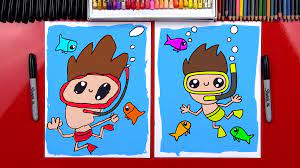 How to draw swimming girl. How To Draw A Cartoon Swimmer Art For Kids Hub