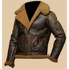 Military Men S Distressed Brown Bomber Jacket Faux Shearling Leather Jacket Distressed Leather Jacket Leather Jacket Men Brown Bomber Jacket